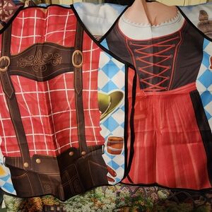 His And Hers Fun Matching Red and Brown Oktoberfest Apron Set German Costume